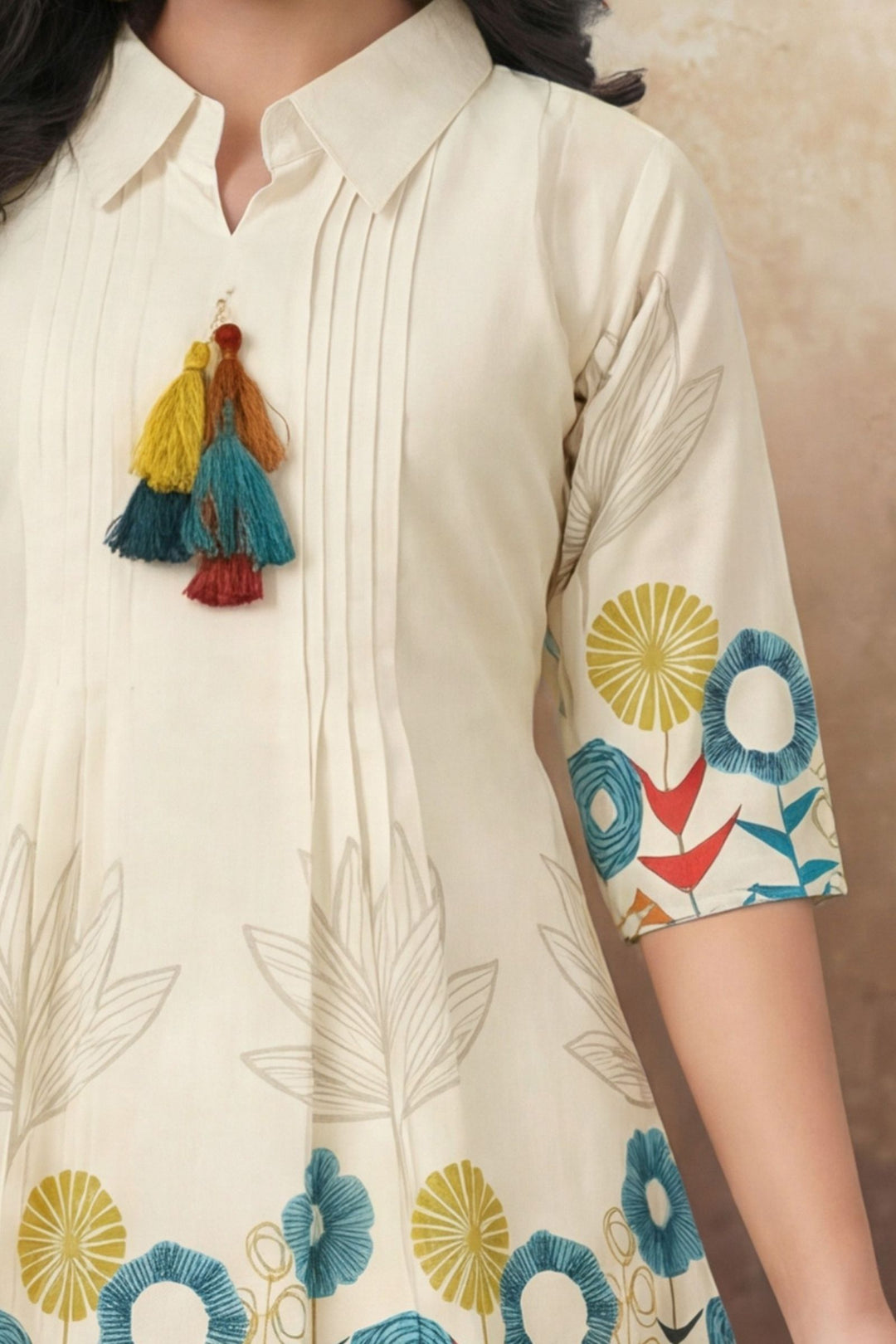 Half White Multicolor Digital Print Co-ord Set for Girls