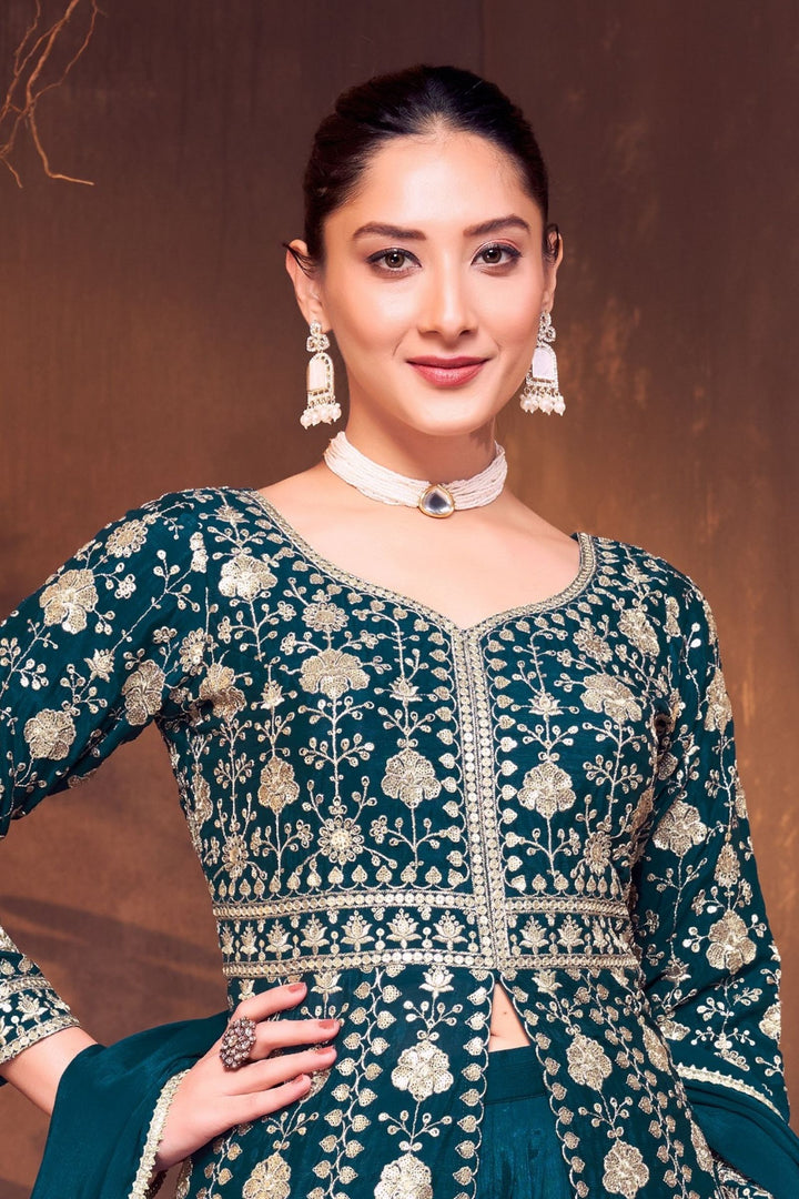 Peacock Blue Sequins and Zari work Mastani Styled Palazzo Suit