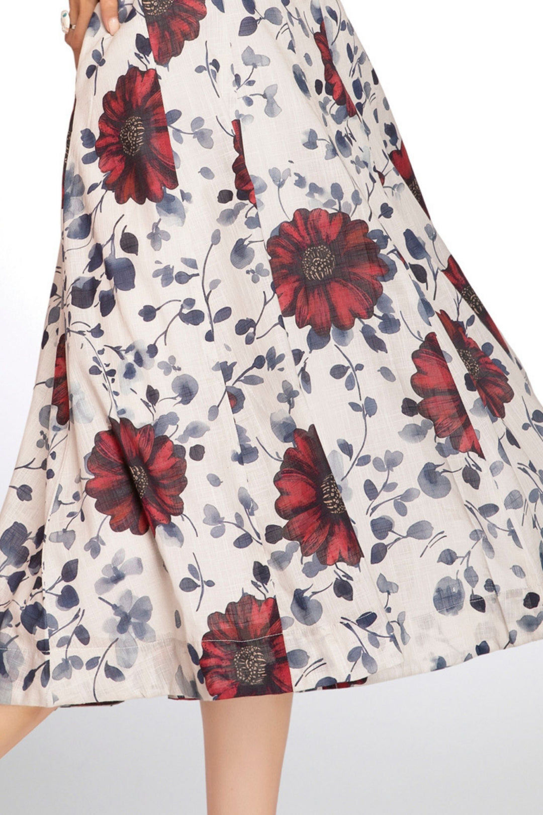 Half White with Floral Print Anarkali Styled Kurti