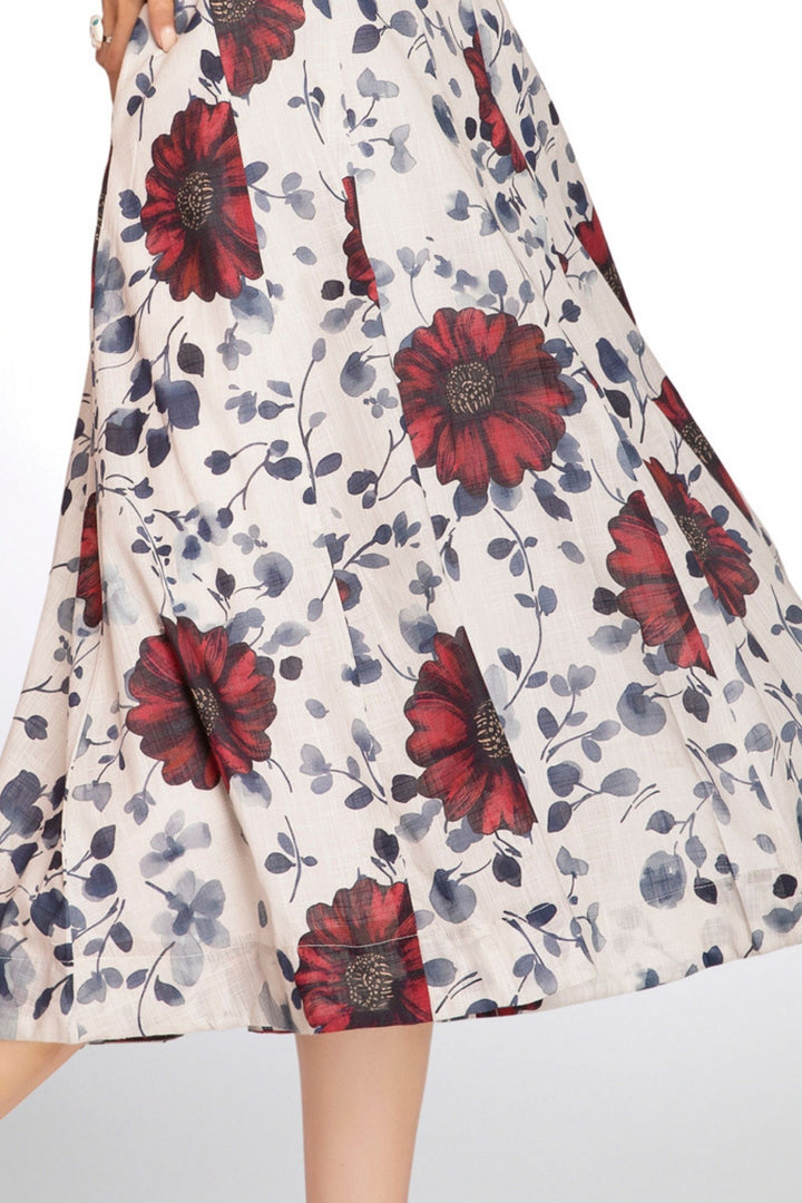 Half White with Floral Print Anarkali Styled Kurti