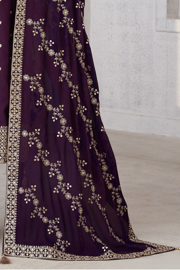 Wine Sequins and Zari work Straight Cut Salwar Suit