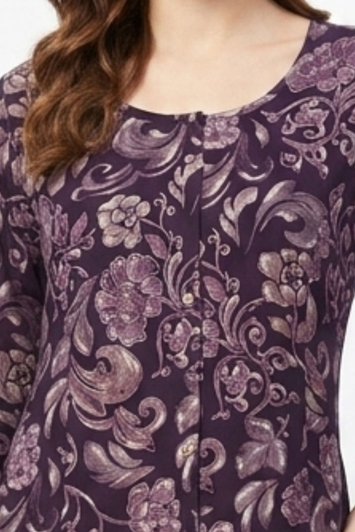 Wine Digital Print A-Line Cut Calf Length Kurti