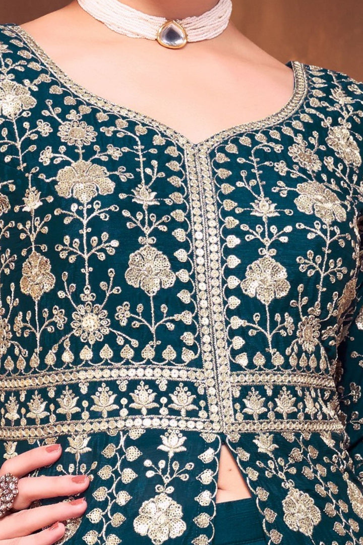 Peacock Blue Sequins and Zari work Mastani Styled Palazzo Suit