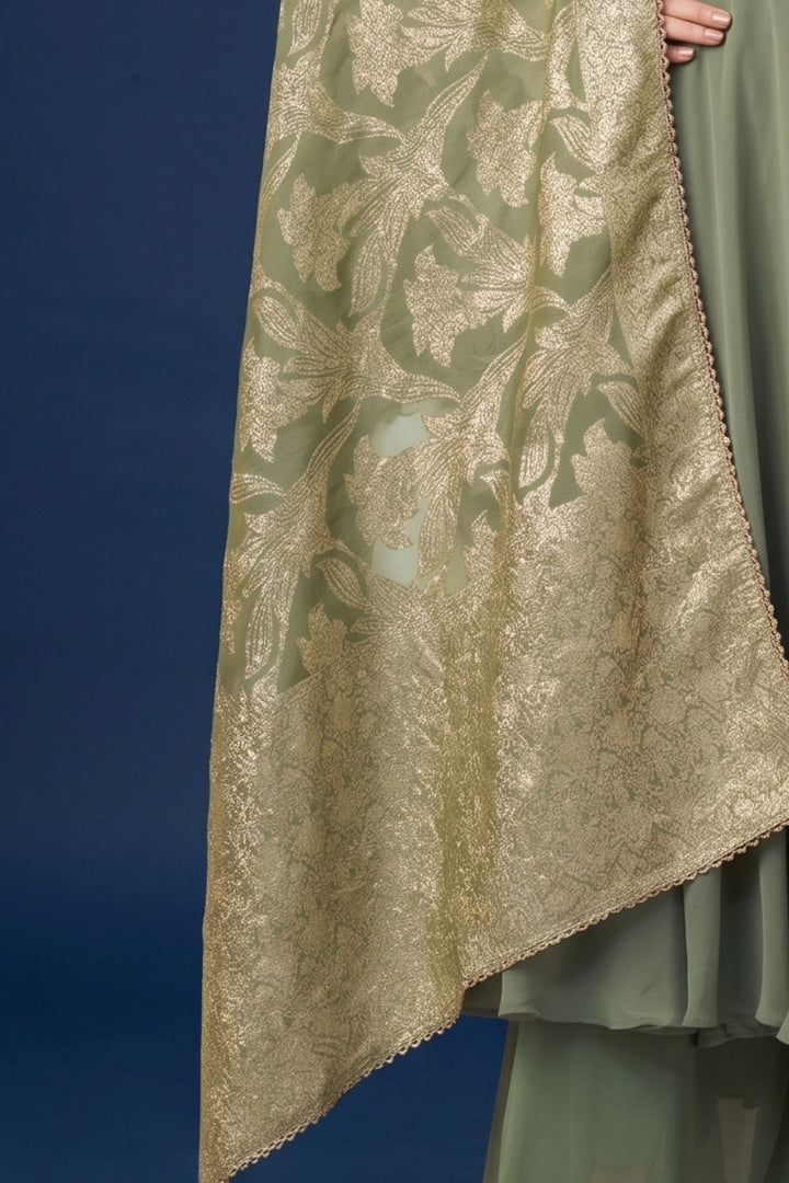 Light Green Zardozi, Mirror, Zari and Stone work Mastani Styled Palazzo Suit