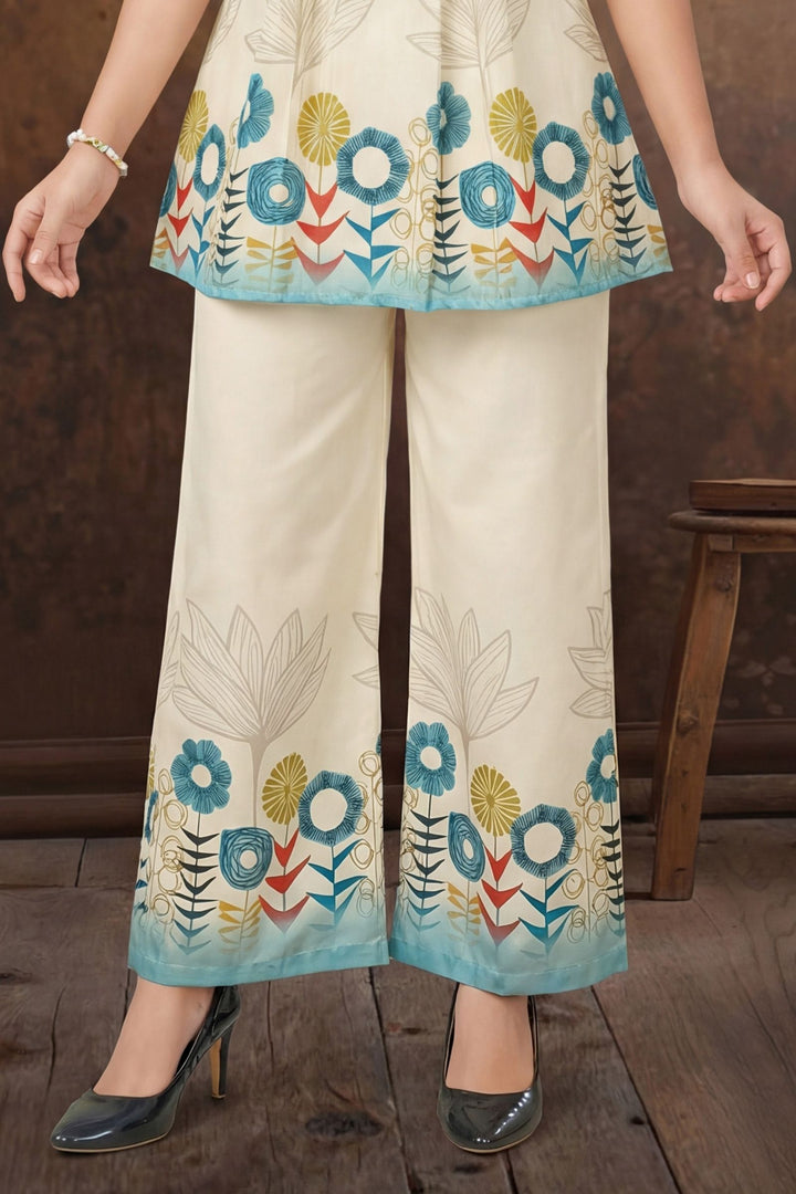 Half White Multicolor Digital Print Co-ord Set for Girls