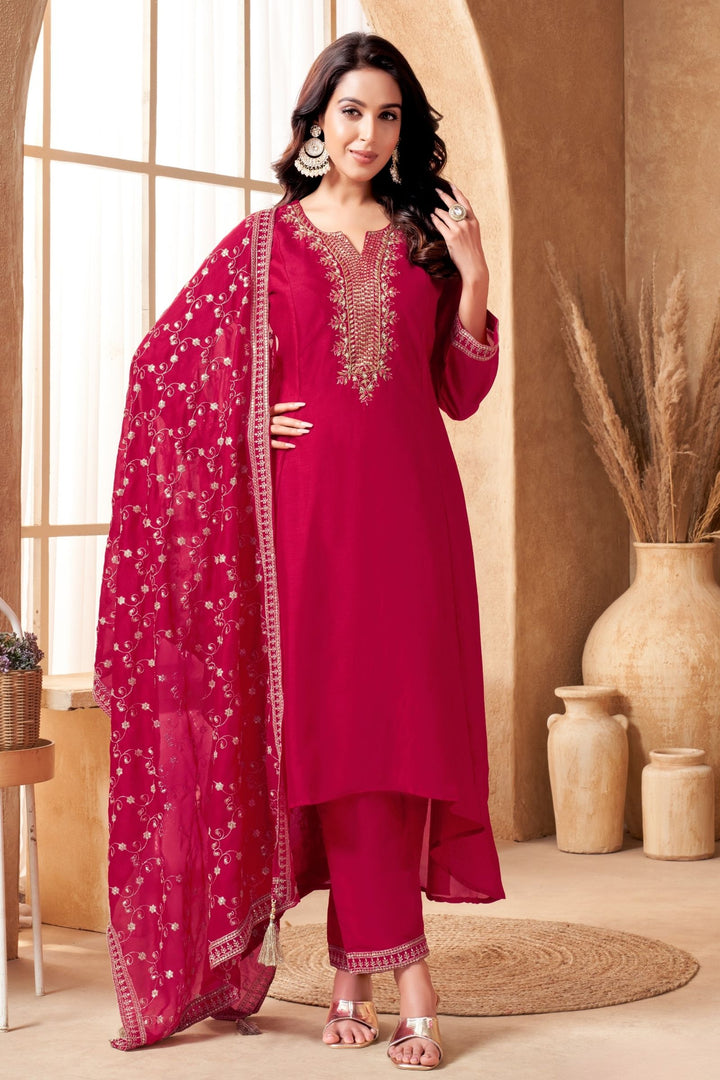 Red Sequins, Beads, Mirror and Zari work A-line Cut Anarkali Styled Salwar Suit