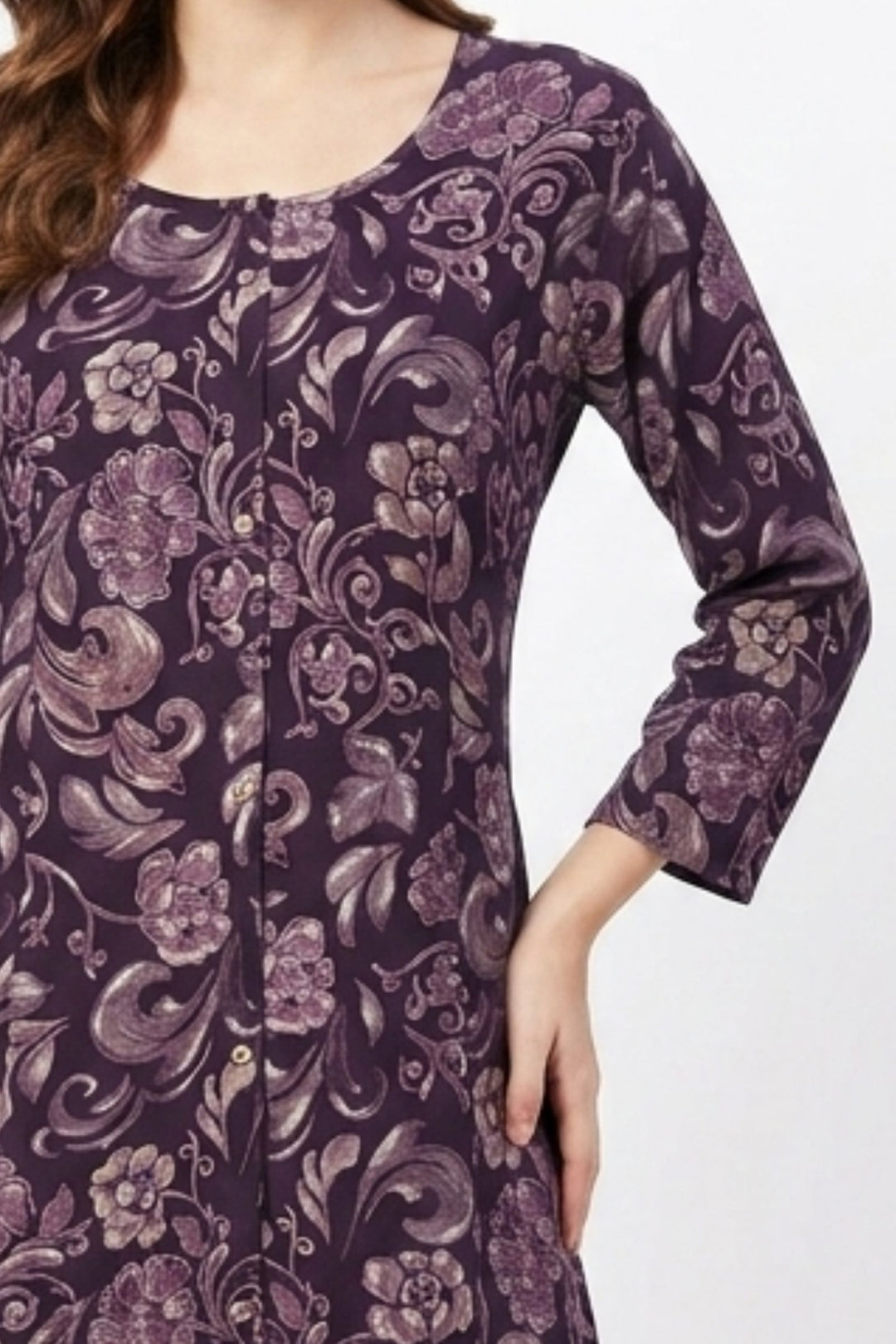 Wine Digital Print A-Line Cut Calf Length Kurti