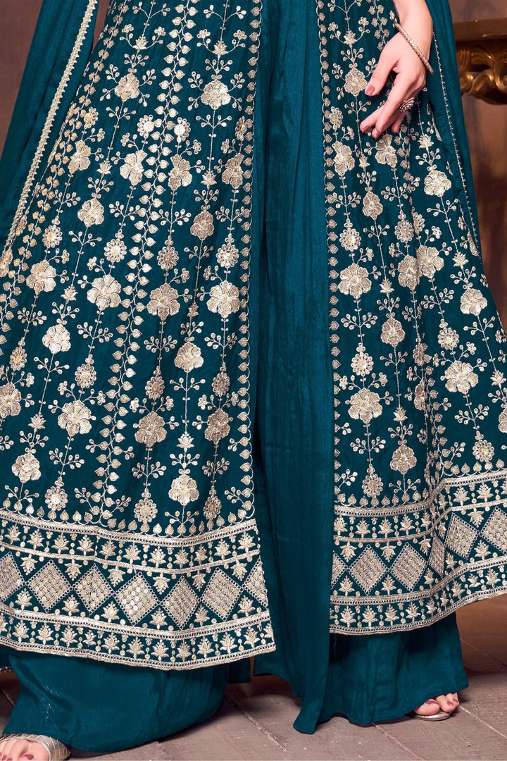 Peacock Blue Sequins and Zari work Mastani Styled Palazzo Suit
