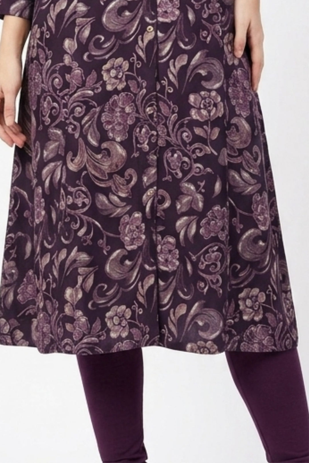 Wine Digital Print A-Line Cut Calf Length Kurti