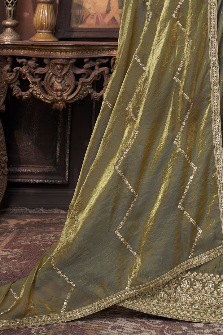 Mehendi Green Sequins, Beads and Zari Thread work Crop Top Lehenga