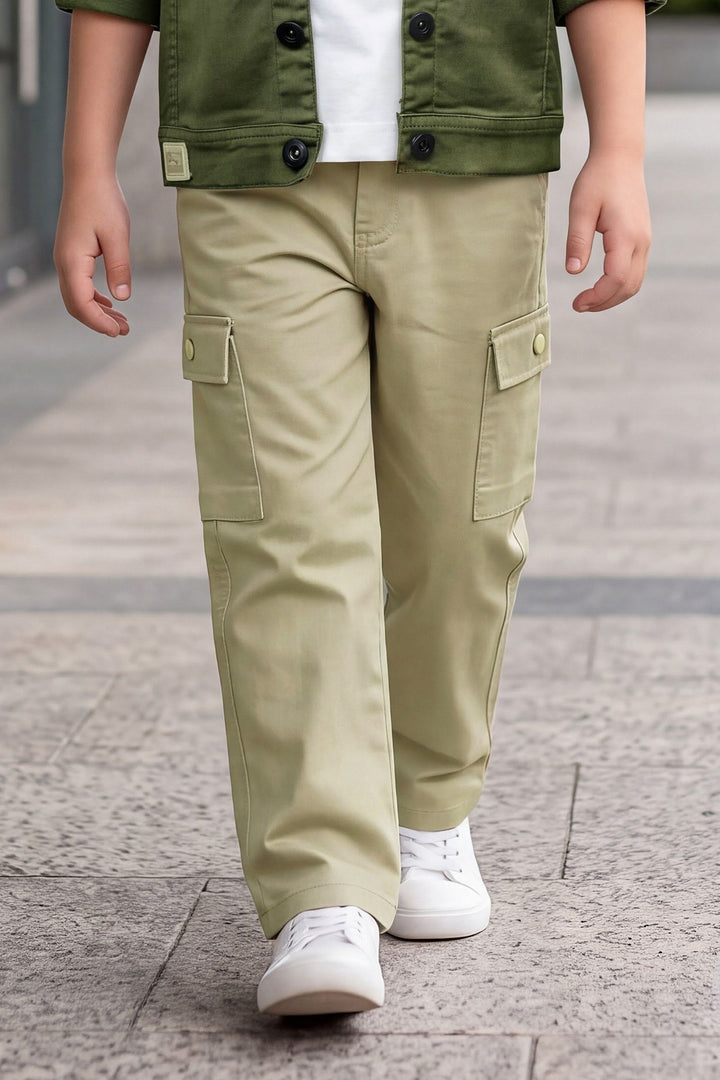 Green Blazer, Printed T-Shirt and Beige Pant Set for Boys