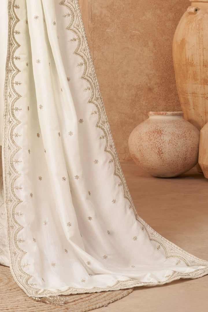 Cream Zari, Zardozi, Sequins and Stone work A-line Cut Salwar Suit