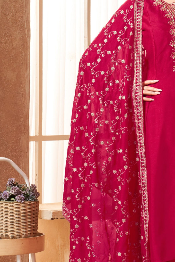 Red Sequins, Beads, Mirror and Zari work A-line Cut Anarkali Styled Salwar Suit