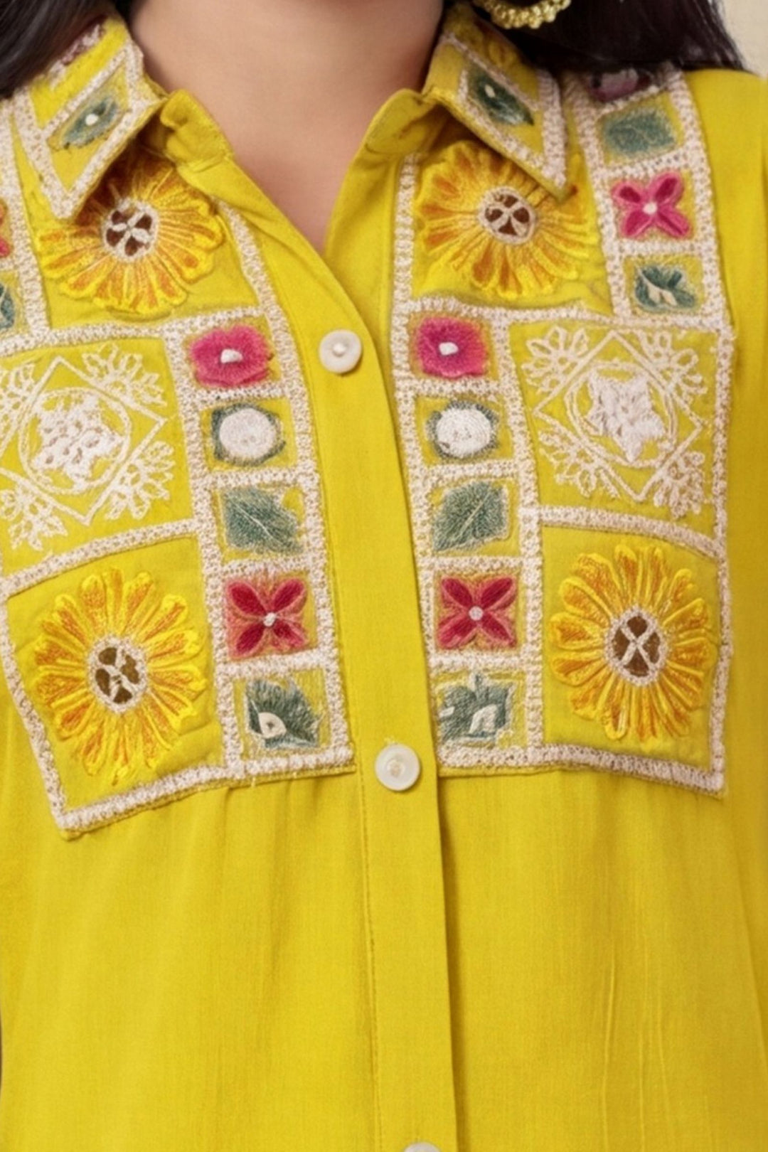 Yellow Multicolor Embroidery and Sequins work Co-ord Set for Girls
