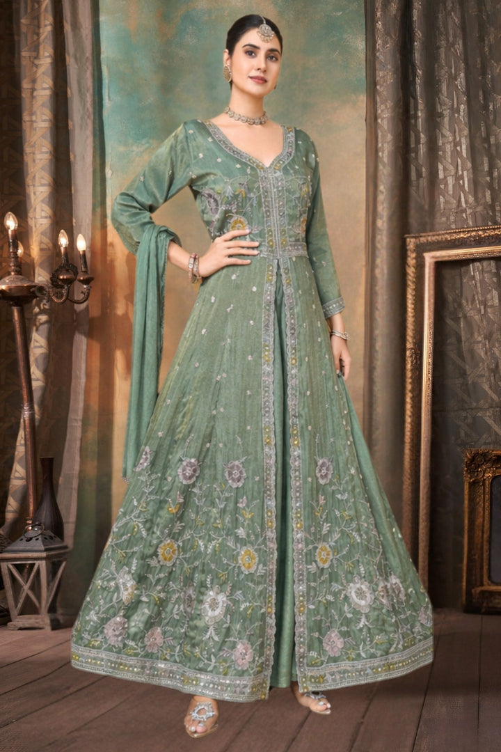 Sea Green Multicolor Embroidery, Sequins and Beads work Mastani Styled Palazzo Suit