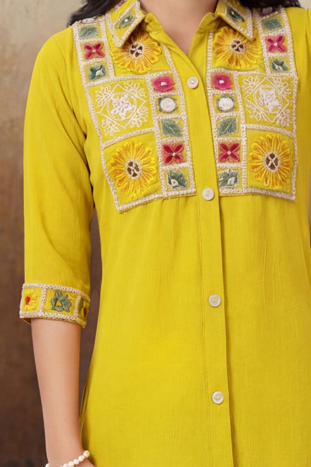 Yellow Multicolor Embroidery and Sequins work Co-ord Set for Girls