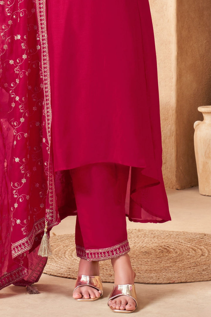 Red Sequins, Beads, Mirror and Zari work A-line Cut Anarkali Styled Salwar Suit