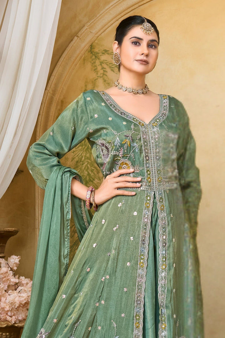 Sea Green Multicolor Embroidery, Sequins and Beads work Mastani Styled Palazzo Suit