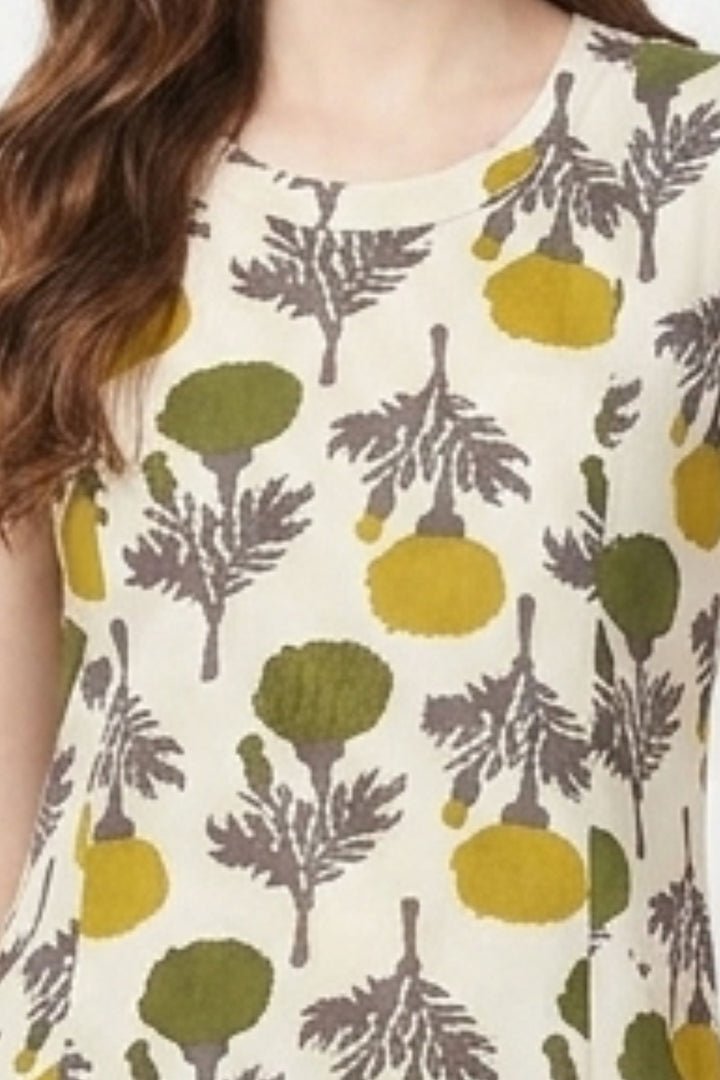 Beige with Mehendi Green Digital Print Straight Kurta Set