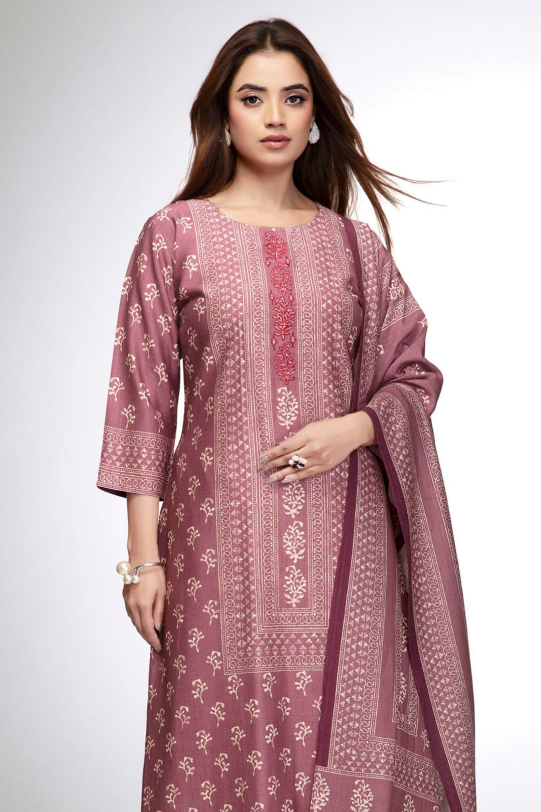 Onion Pink with Cream Digital Print Straight Kurta Set
