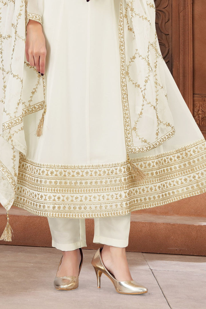 Cream Stone, Sequins, Zardozi and Beads work Aline Cut Salwar Suit
