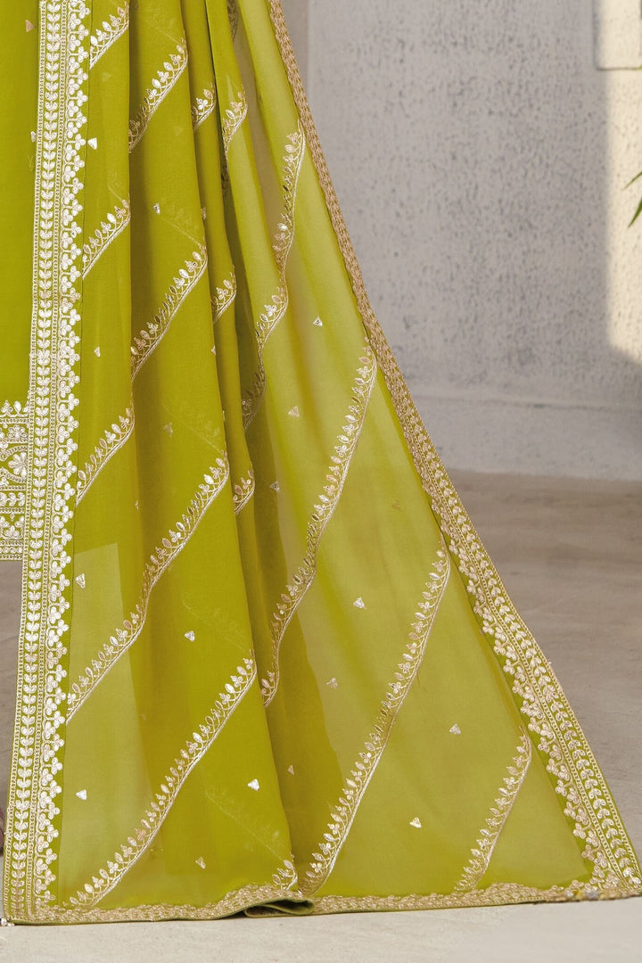 Olive Green Zari and Sequins work Straight Cut Salwar Suit