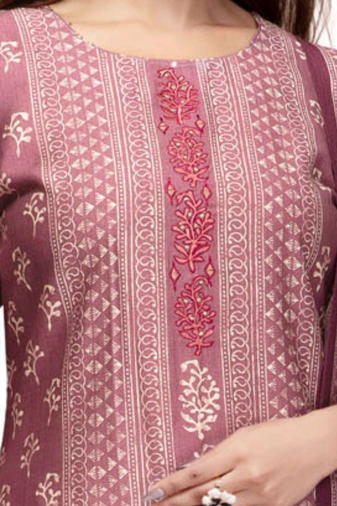 Onion Pink with Cream Digital Print Straight Kurta Set