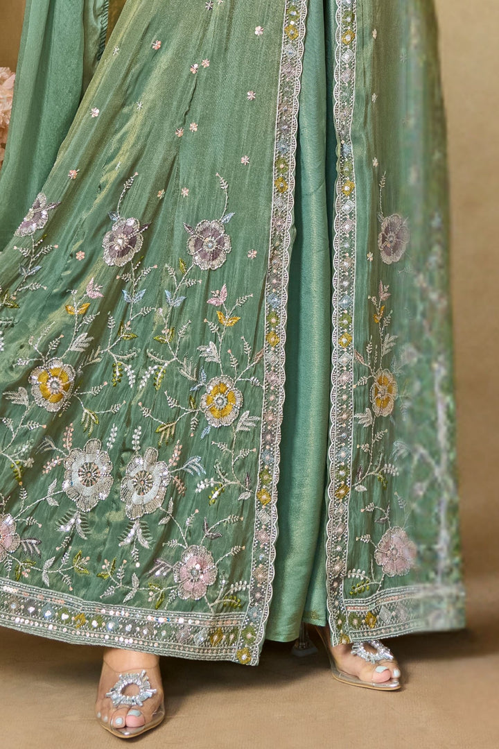 Sea Green Multicolor Embroidery, Sequins and Beads work Mastani Styled Palazzo Suit
