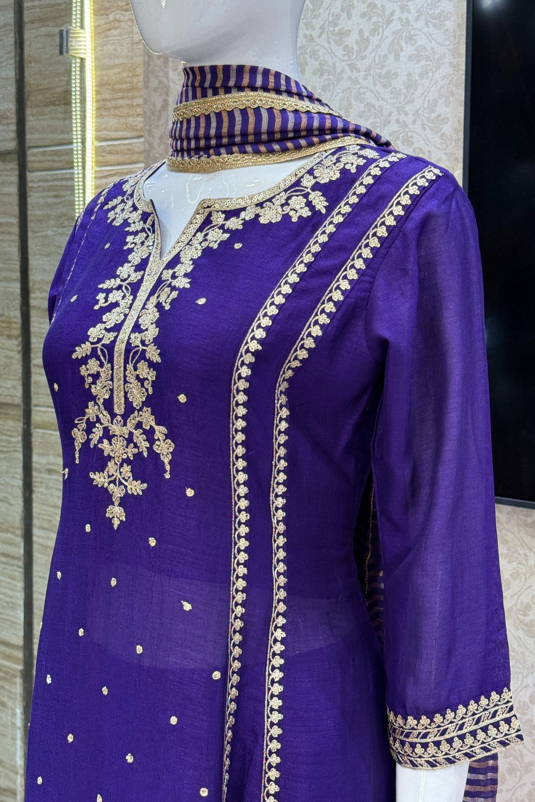 Violet Zari and Sequins work A-line Cut Salwar Suit