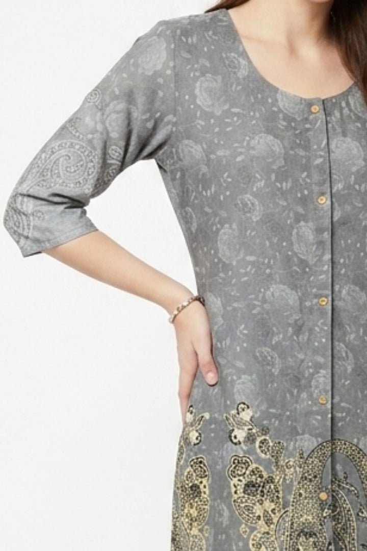 Grey Digital Print Short Kurti