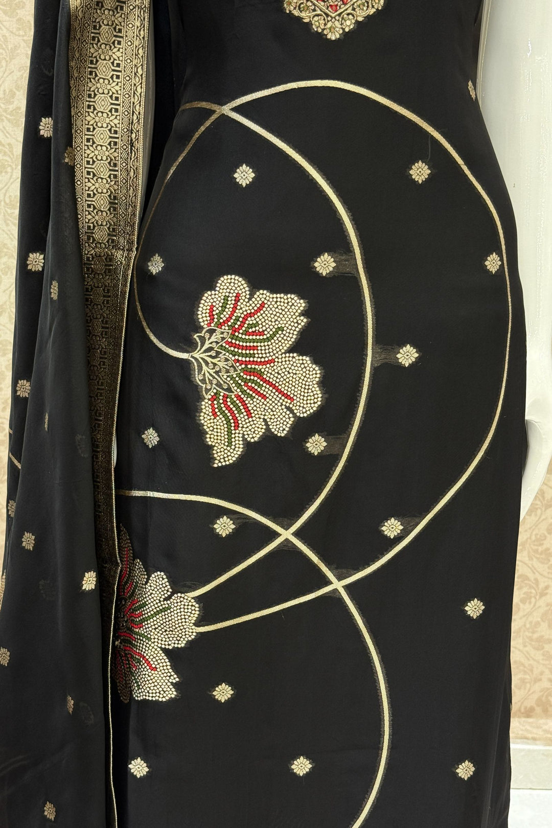 Black Banaras, Beads and Sequins work Straight Cut Salwar Suit