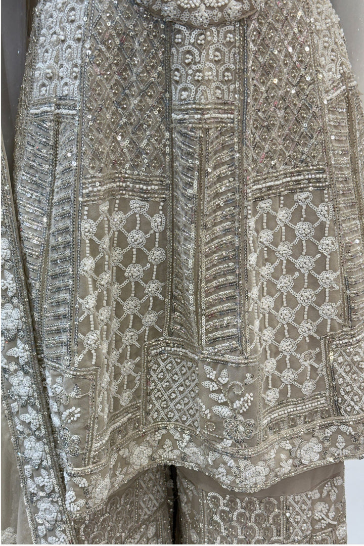 Beige Sequins and Beads work Sharara Salwar Suit