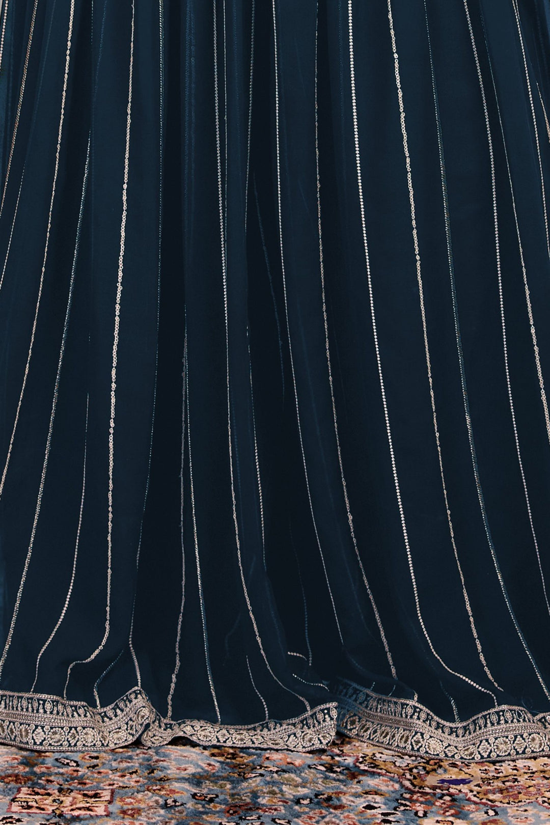 Dark Blue Sequins, Thread and Beads work Kaftan Styled Palazzo Set For Girls