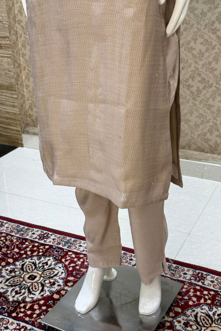 Beige Zardozi, Thread, Mirror, Stone and Zari work Straight Cut Salwar Suit