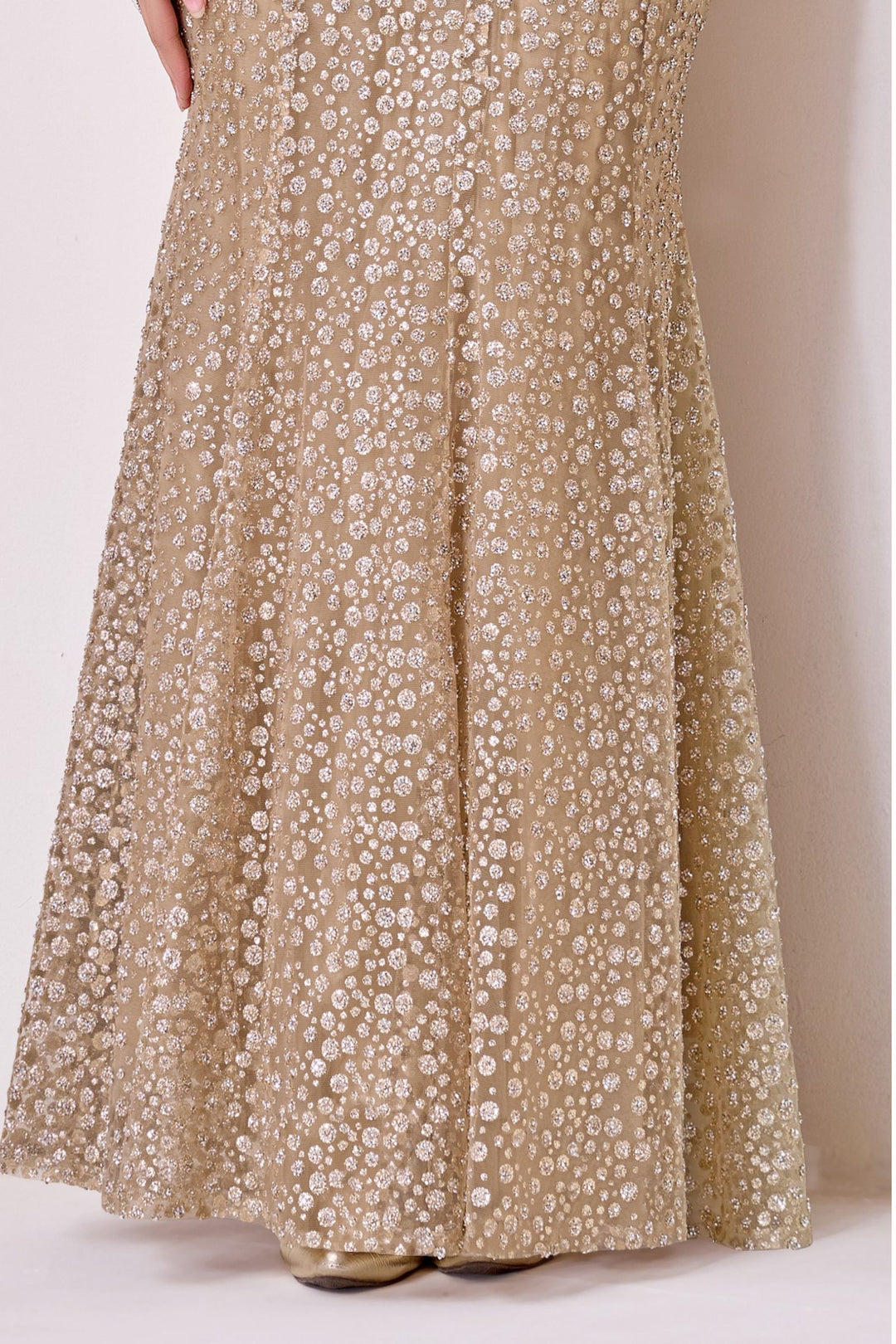 Gold with Poncho Beads and Sequins work  Indo-Western Styled Lehenga Choli for Girls