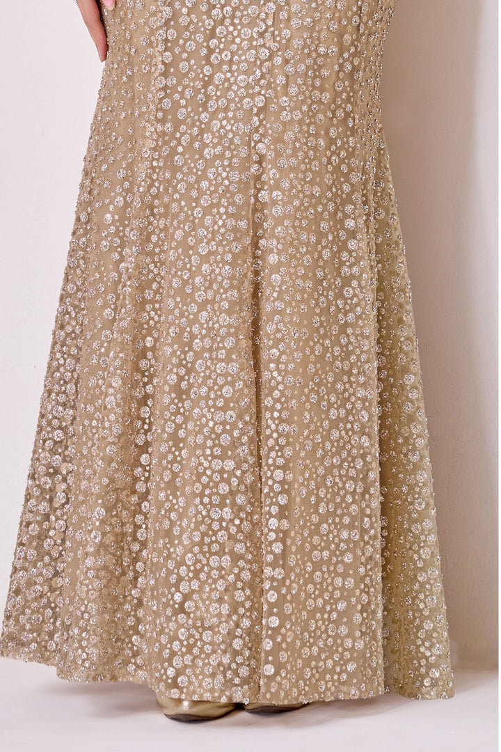 Gold with Poncho Beads and Sequins work  Indo-Western Styled Lehenga Choli for Girls