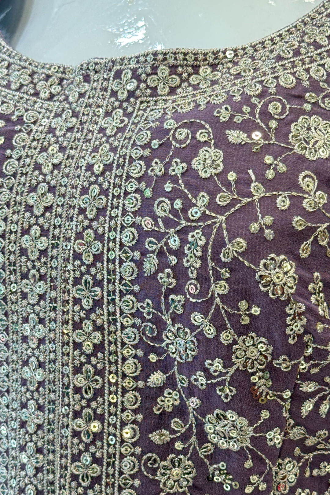 Lilac Sequins and Zari work Peplum Top with Palazzo Suit Set