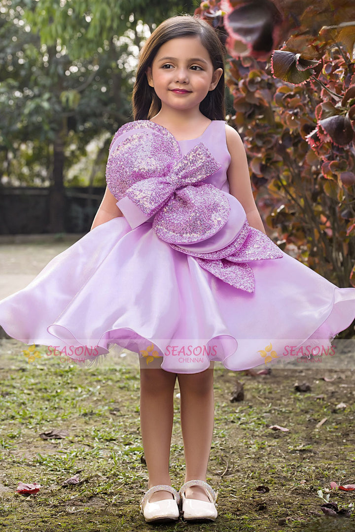 Lavender Sequins work Short Partywear Frock for Girls