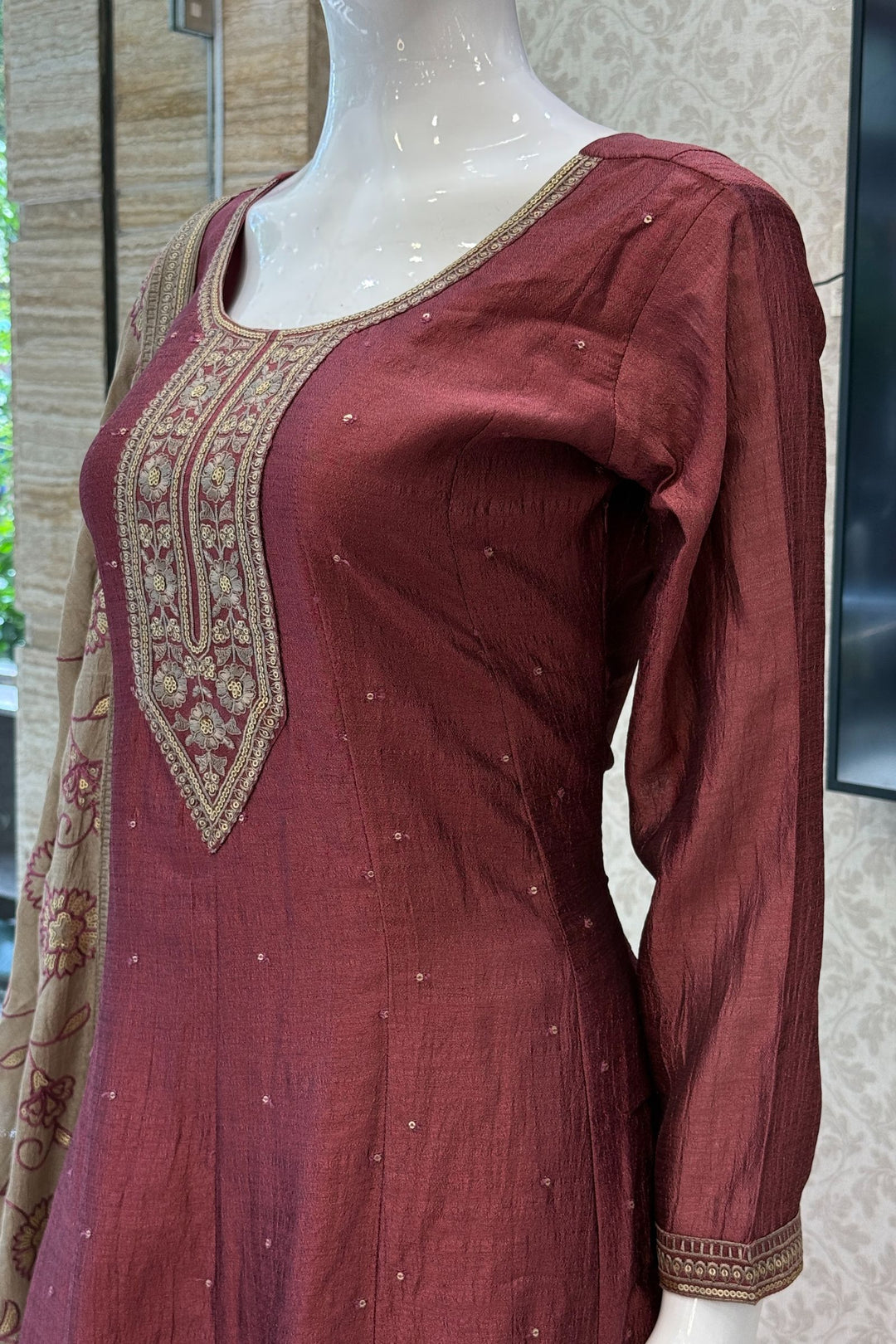 Onion Embroidery and Sequins work A-line Cut Salwar Suit