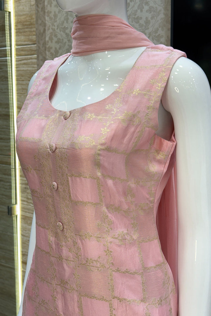 Light Pink Banaras work Straight Cut Salwar Suit