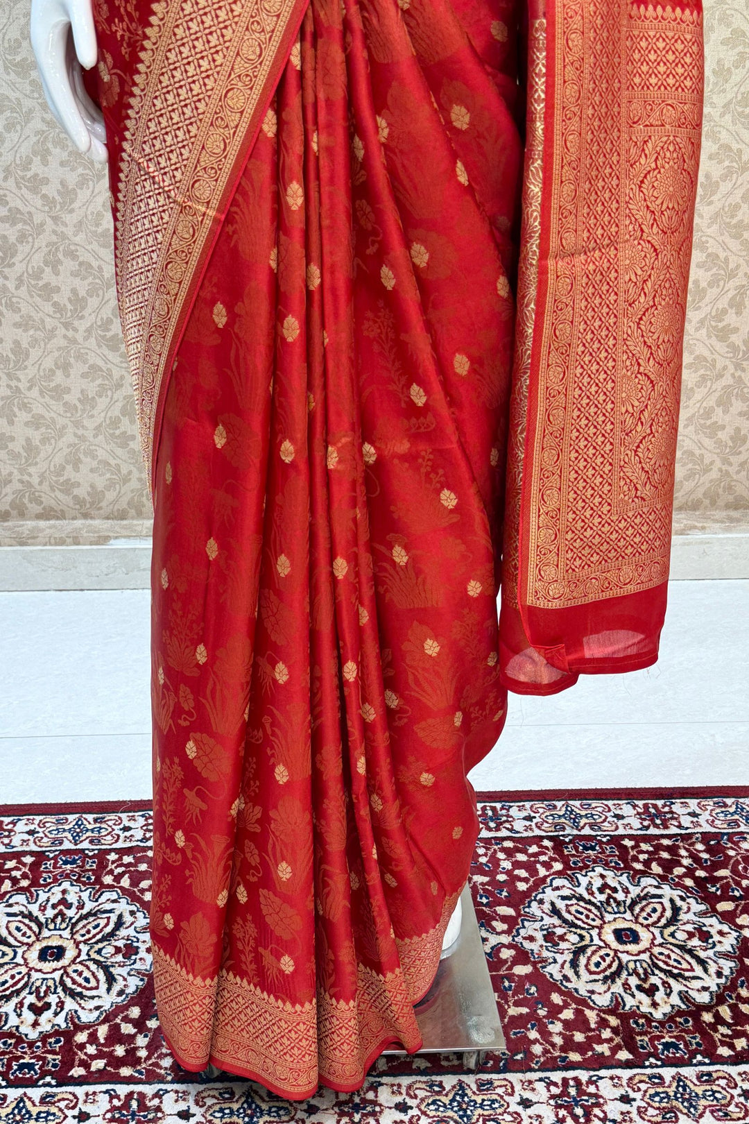 Orange Banaras Zari work Saree