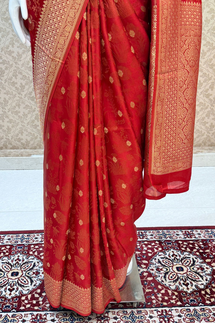 Orange Banaras Zari work Saree