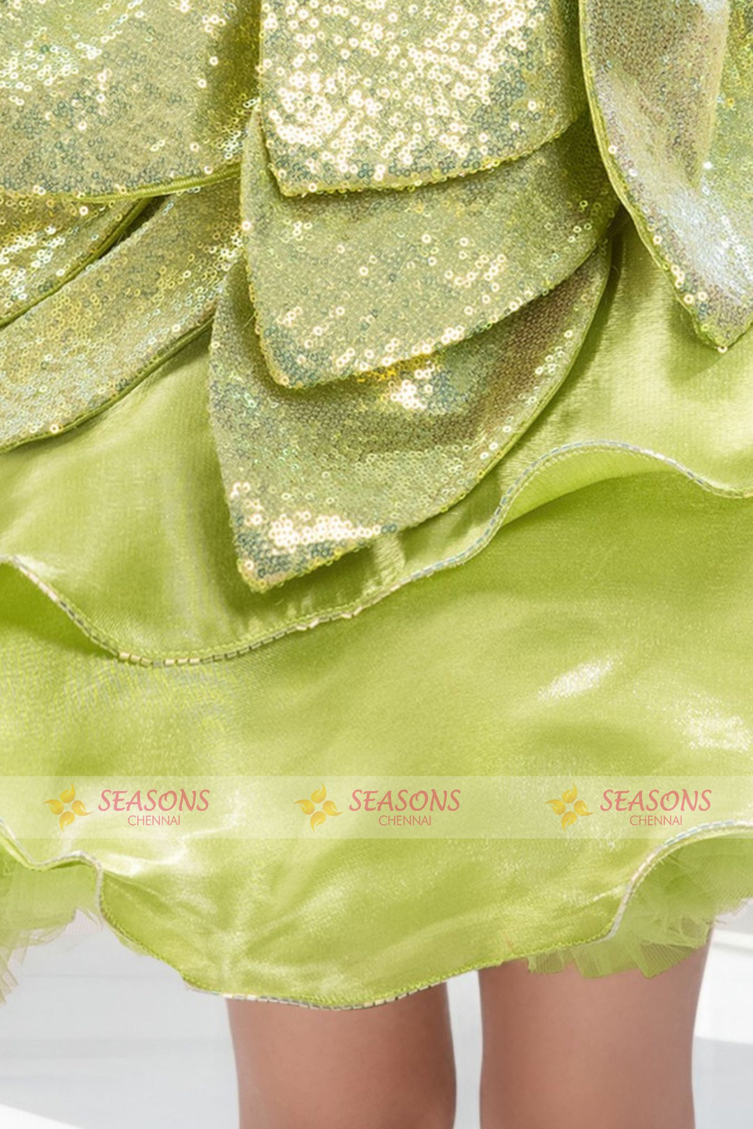 Parrot Green Sequins work Short Partywear Short Frock for Girls