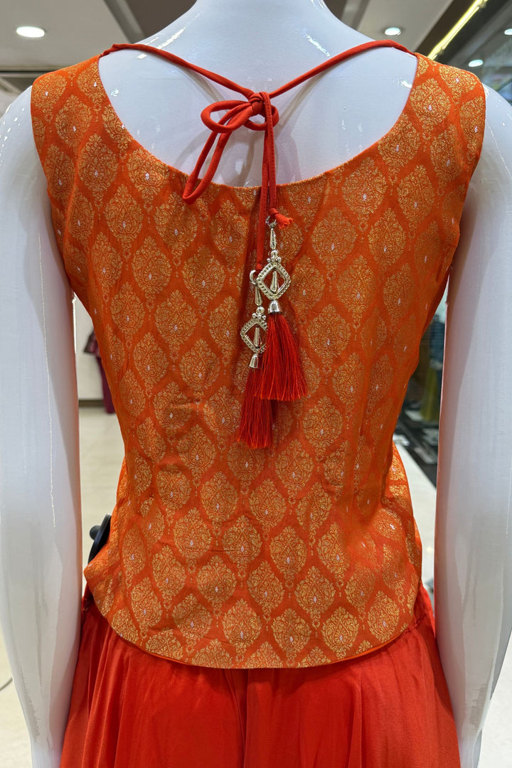 Orange Mirror, Stone and Banaras work Palazzo Suit Set