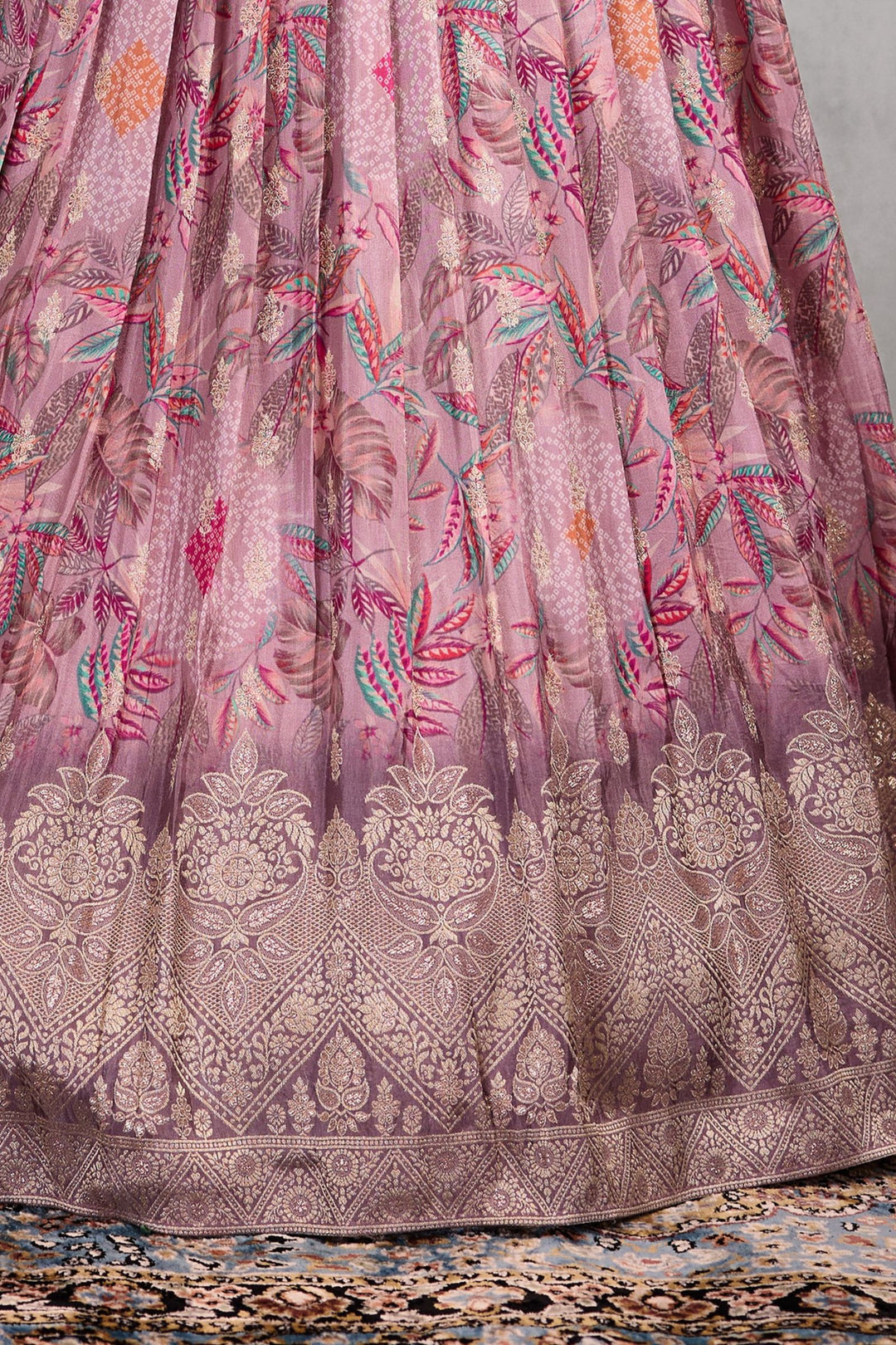 Lilac Mirror, Sequins and Zari work with Multicolor Digital Print Lehenga Choli for Girls