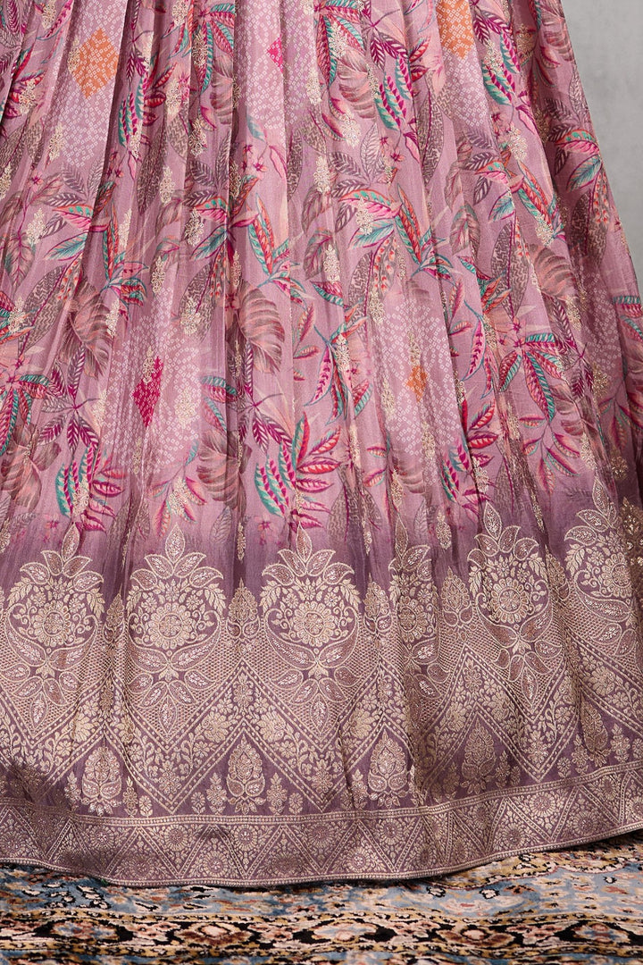 Lilac Mirror, Sequins and Zari work with Multicolor Digital Print Lehenga Choli for Girls