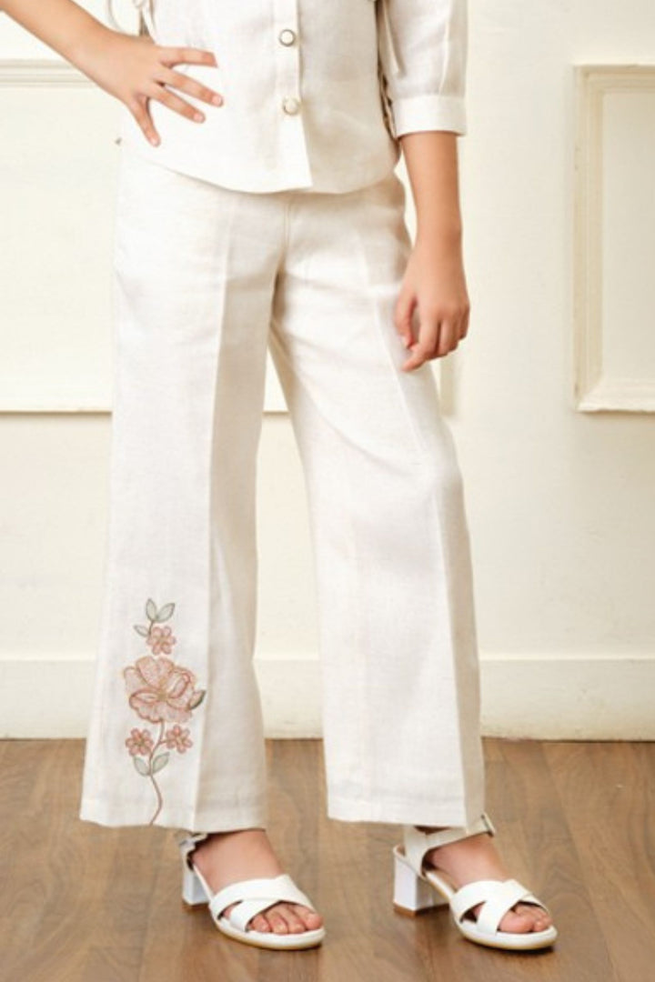 Half White Sequins and Multicolor Thread work Co-ord Set for Girls