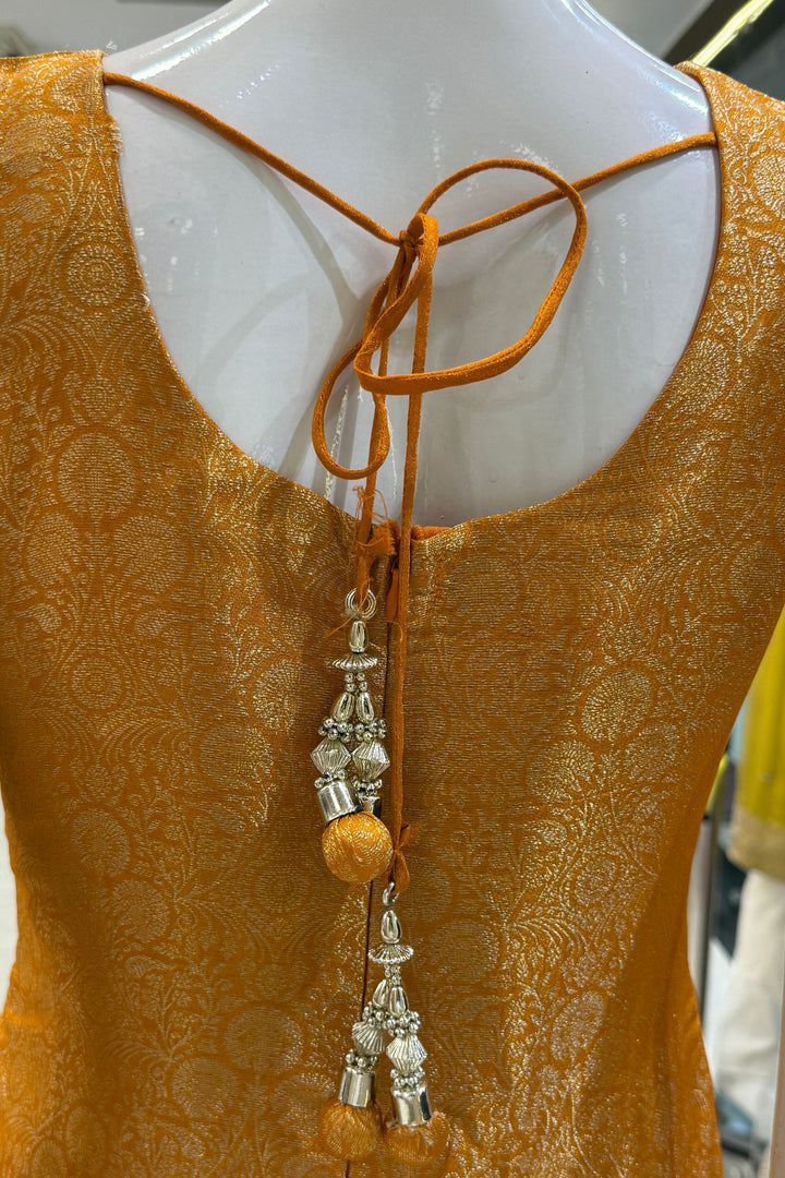 Orange Brocade, Zardozi, Sequins, Stone and Thread work Straight Cut Salwar Suit