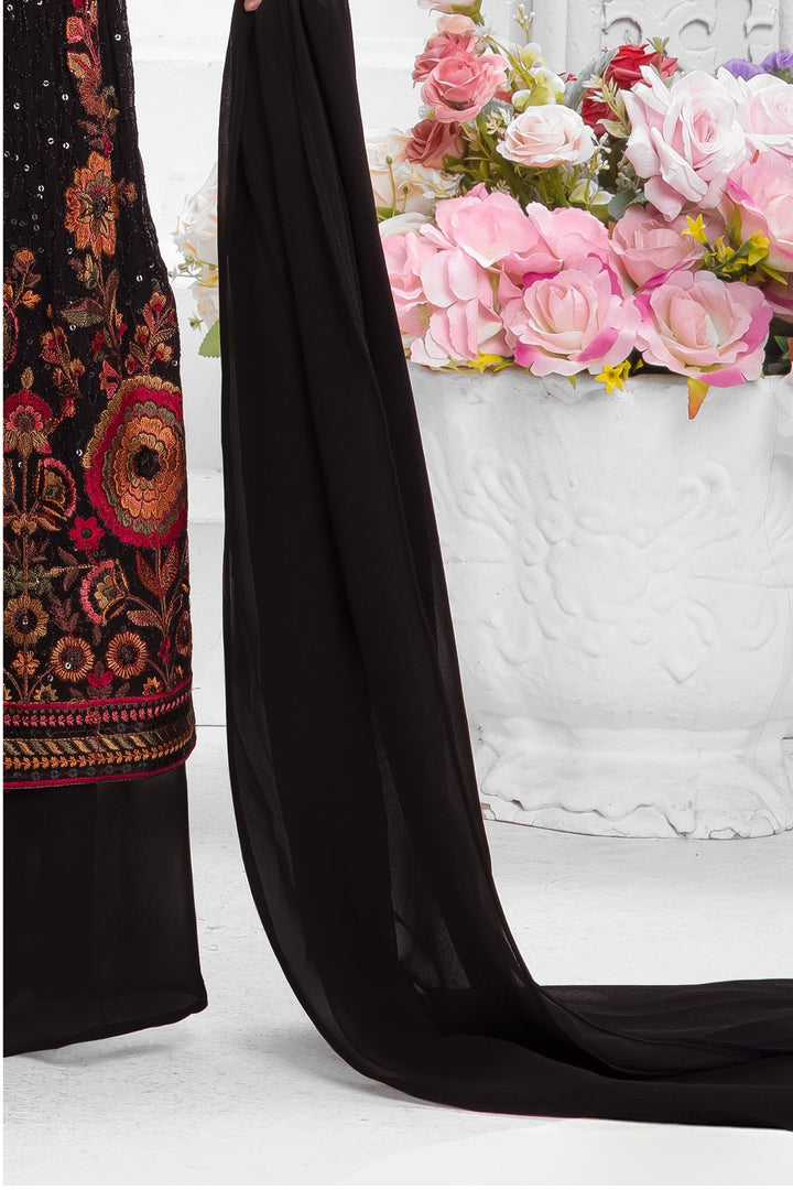 Black Multicolor Embroidery and Sequins work for Girls Palazzo Set