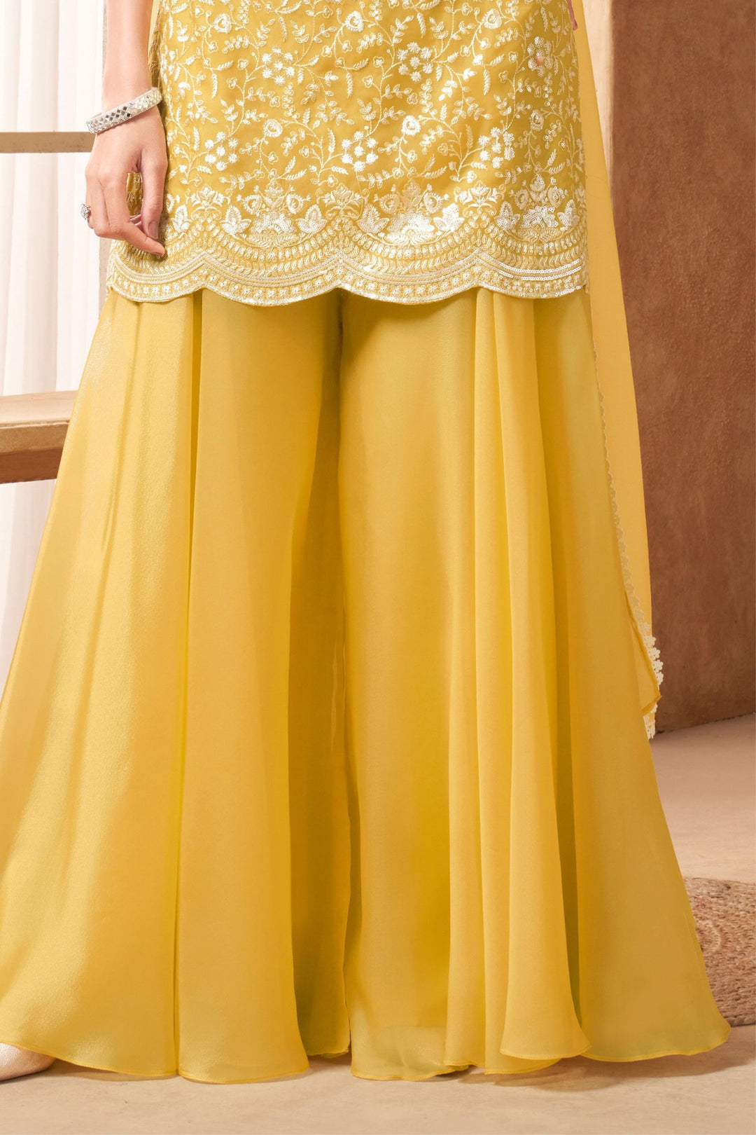 Yellow Sequins and Thread work Palazzo Salwar Suit